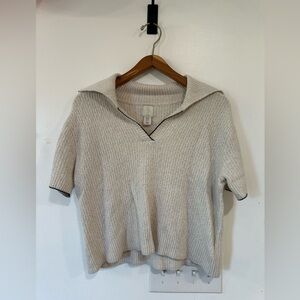 Joie V-Neck Short Sleeve Pullover Sweater Top Women’s Small Collar European